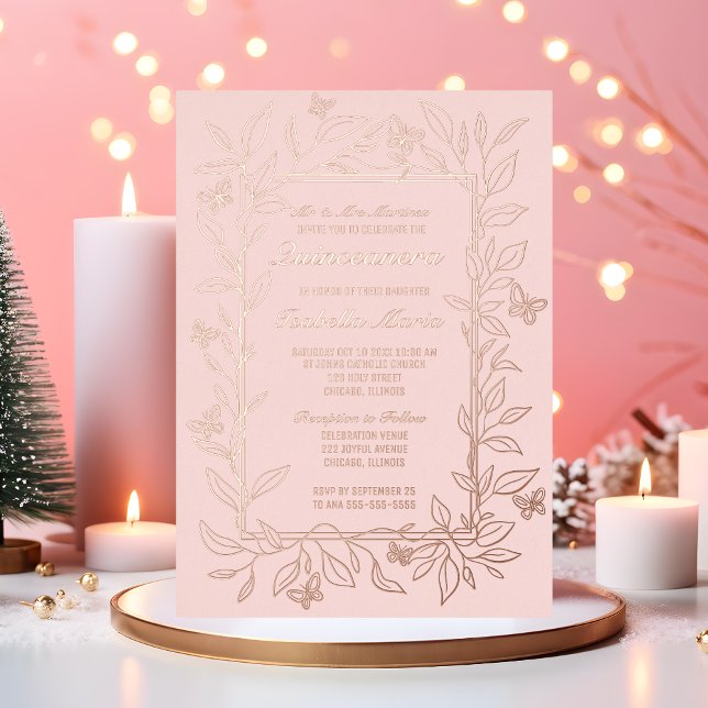 Rose Gold Foil Quinceañera Einladung Schmetterling (Von Creator hochgeladen)