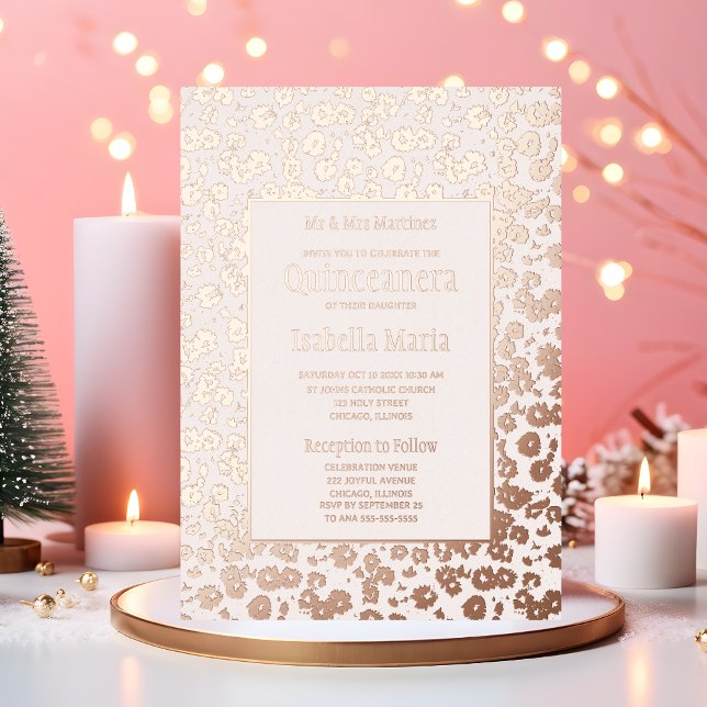 Rose Gold Foil Quinceañera Invitations Floral (Créateur téléchargé)