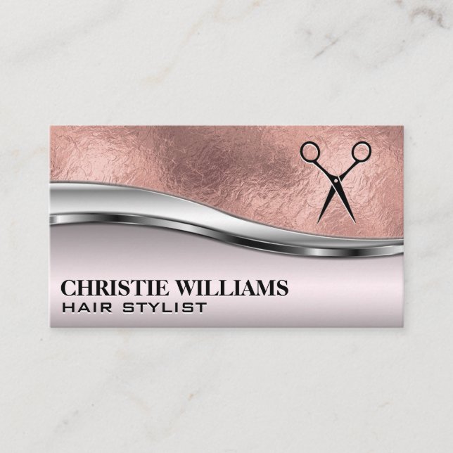 Rose Gold Foil | Salon Shears Visitenkarte (Vorderseite)