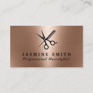 Rose-Gold-Foil-Schere und Comb-Logo Visitenkarte
