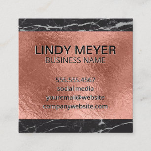 Rose Gold Foil   Schwarzer Marmor Quadratische Visitenkarte