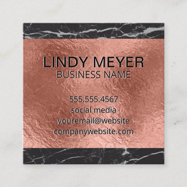 Rose Gold Foil | Schwarzer Marmor Quadratische Visitenkarte (Vorderseite)