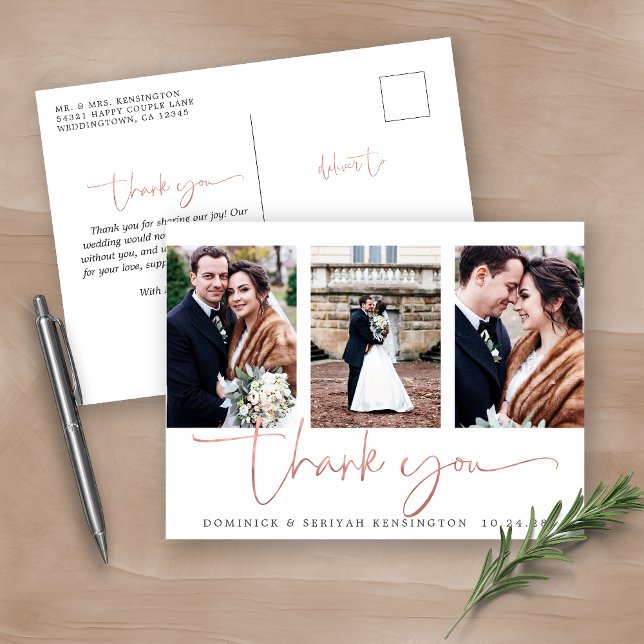 Rose Gold Foil Script Foto Hochzeit Vielen Dank Postkarte (Von Creator hochgeladen)