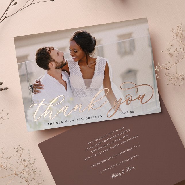 Rose Gold Foil Script Hochzeit Foto Danke Karte (Von Creator hochgeladen)