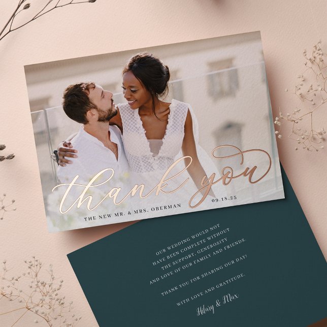 Rose Gold Foil Script Hochzeit Foto Danke Karte (Von Creator hochgeladen)