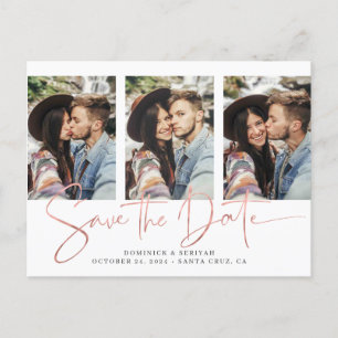 Rose Gold Foil Script Mehrfache Fotos Save the Dat Ankündigungspostkarte
