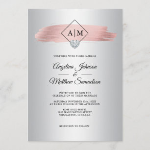 Rose Gold Foil Silver Marble Monogram Wedding Einladung