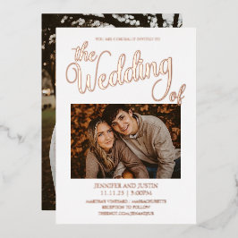 Rose Gold Foil Simplistic 2 Foto Wedding Folieneinladung
