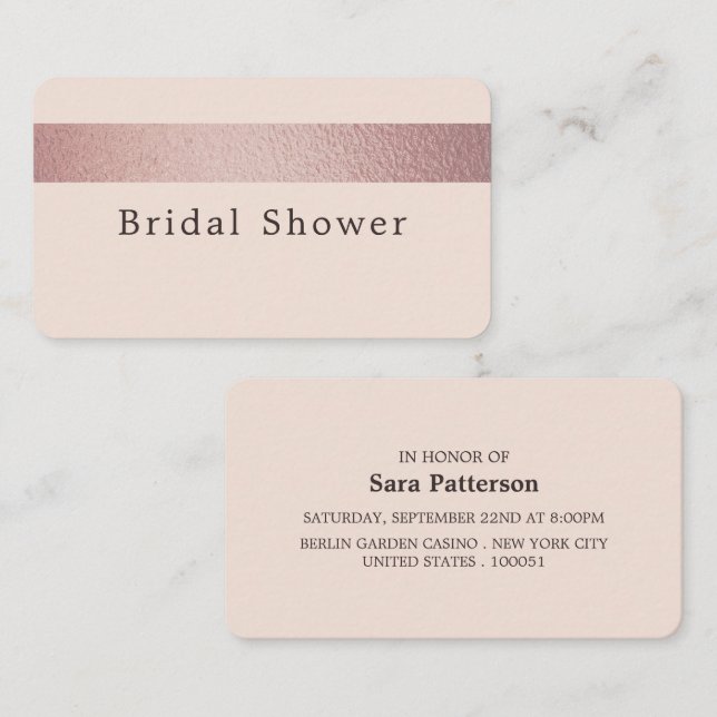 Rose Gold Foil Streifen, Brautparty Ticket Einladu (Vorne/Hinten)