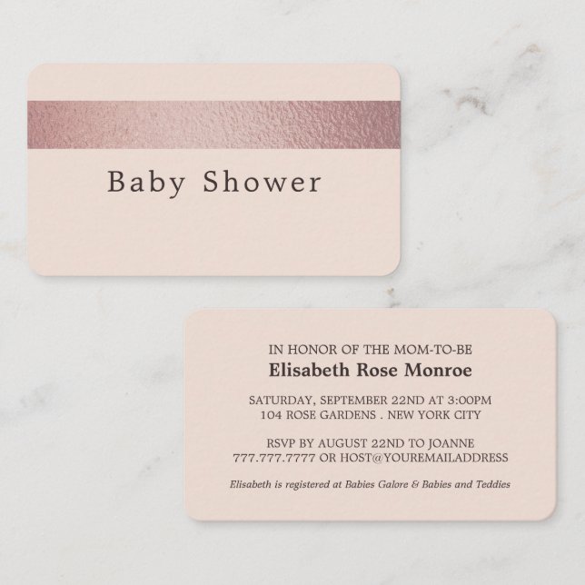 Rose Gold Foil Strip, Pink Baby Shower Ticket (Vorne/Hinten)