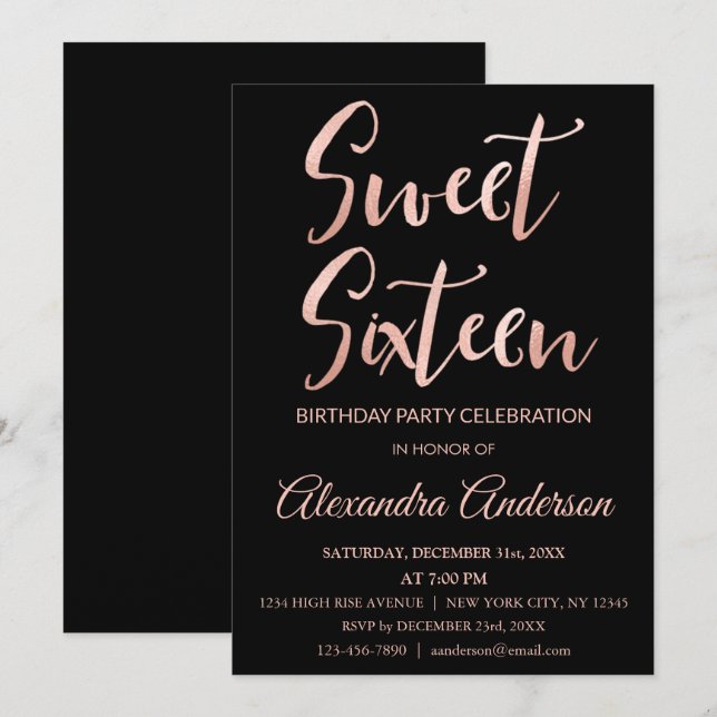 Rose Gold Foil Sweet 16 16 Geburtstag Einladung (Vorne/Hinten)
