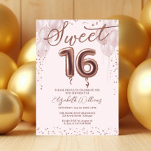 Rose Gold Foil Sweet 16 Birthday Balloons Rosa