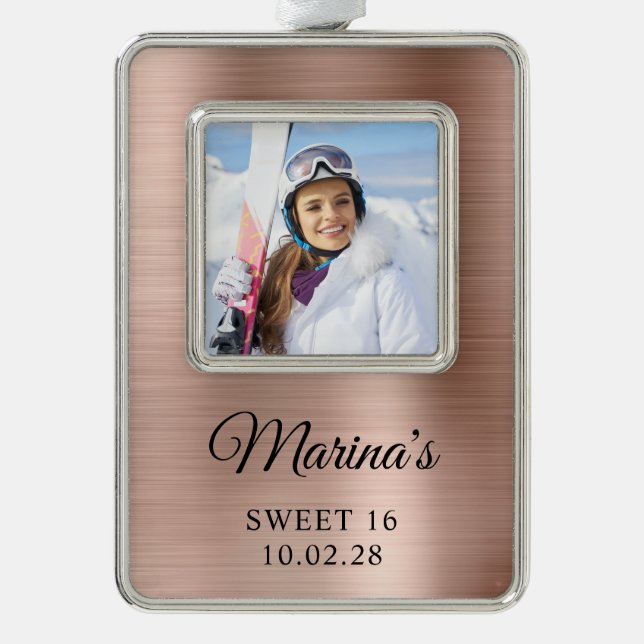 Rose Gold Foil Sweet 16 Foto Rahmen-Ornament Silber (Vorderseite)