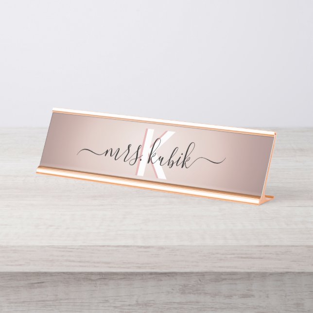 Rose Gold Foil Teacher Schreibtisch Namensschild (Vorderseite )