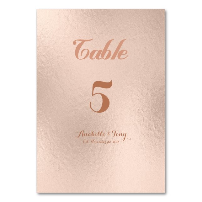 Rose Gold Foil Tischnummern (Vorderseite)