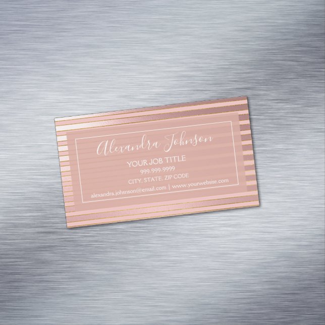 Rose Gold Foil und Burgund gestreift Beruflich Magnetische Visitenkarte (Beispiel)
