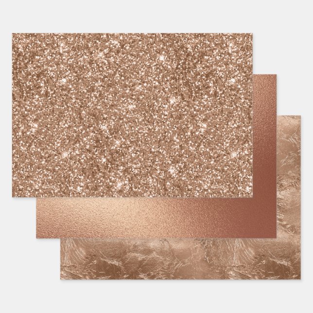 Rose Gold Foil und Glitzer Muster Geschenkpapier Set (Set)