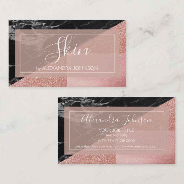 Rose Gold Foil und Schwarzmarmor Hautpflege Visitenkarte (Vorne/Hinten)