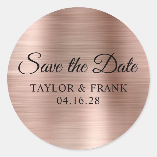Rose Gold Foil Wedding Save the Date Runder Aufkleber (Vorderseite)