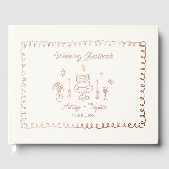 Rose Gold Foil Whimsical Fusion Gästebuch (Vorderseite)