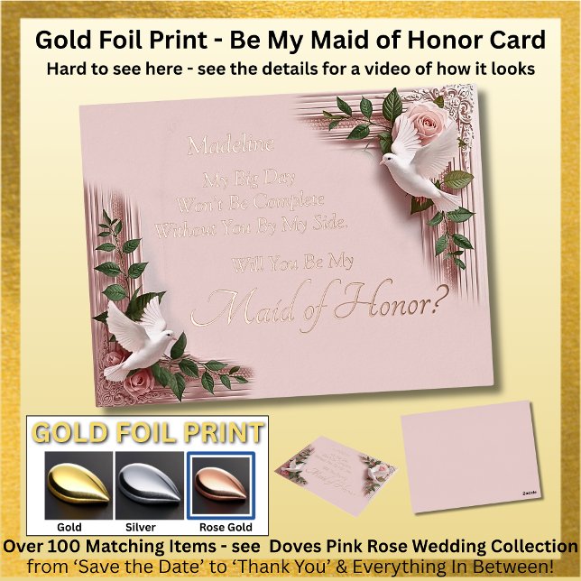 Rose Gold Foil Will You Be My Maid Of Honor? Pink Folien Feiertagspostkarte (Von Creator hochgeladen)