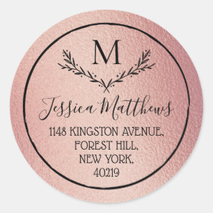 Rose Gold Foil Wreath Monogram Rücksendeadresse Runder Aufkleber