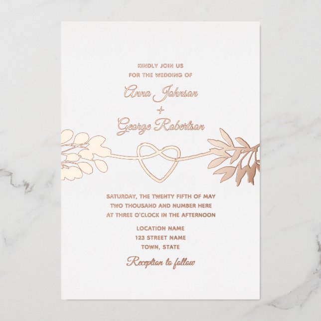 Rose Gold Foliage Hochzeitsfoil Einladung (Vorderseite)