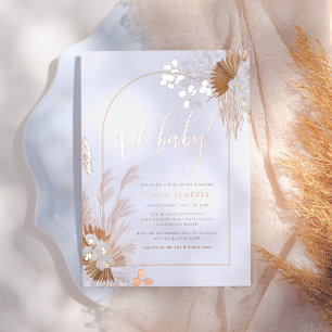 Rose Gold Folie   Boho Pampas Bogen Baby Shower Folieneinladung