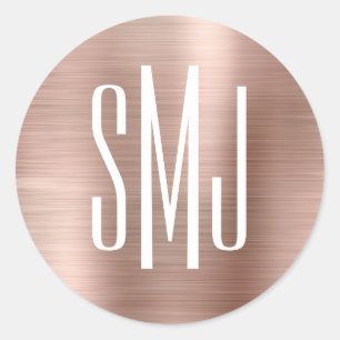 Rose Gold Folie Dreibuchstaben Monogramm Runder Aufkleber