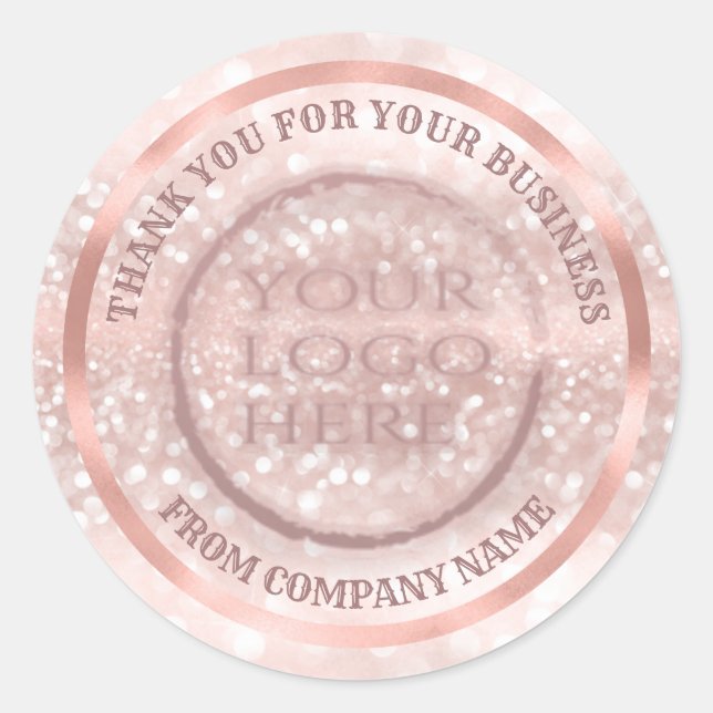 Rose Gold-Folie Glitter Dank Custom-Logo Classic Runder Aufkleber (Vorderseite)