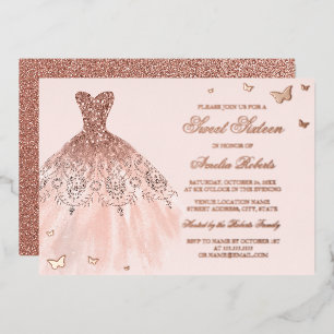 ROSE GOLD FOLIE Kleid Schmetterling Sweet Sixteen  Folieneinladung