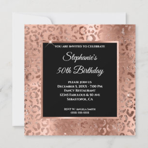 Rose Gold Folie Leopard Schwarz Overlay 50. Geburt Einladung