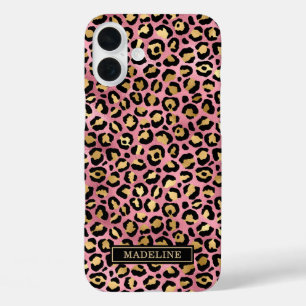 Rose Gold Folie Leopardenprint Monogramm iPhone 16 Plus Hülle