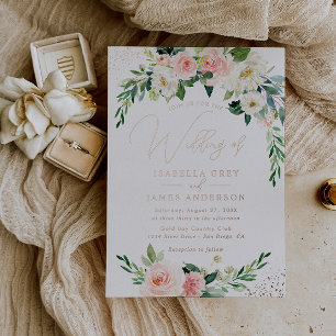 ROSE GOLD FOLIE Rosa Blumen Hochzeit  Folieneinladung