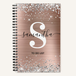 Rose Gold Folie Silber Glitter Monogram Aufgabenli Notizbuch