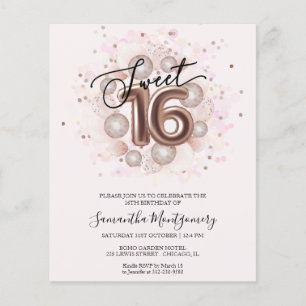 Rose Gold Folie Sweet 16 Ballons Budget Einladung
