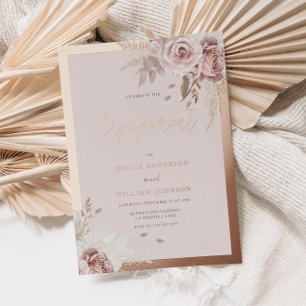 Rose Gold Folien-Rouge Floral Verlobungsfeier Folieneinladung