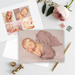 Rose Gold Folien Schrift Foto Collage Geburtsankün Folieneinladung