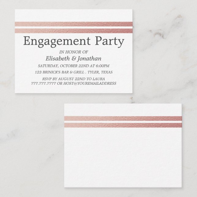 Rose Gold Foods Stripes Engagement Party Ticket (Vorne/Hinten)