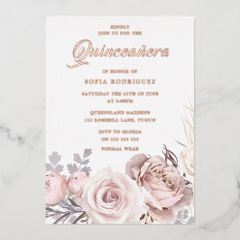 Rose Gold Forelle Rose Blume Quinceanera Party Folieneinladung