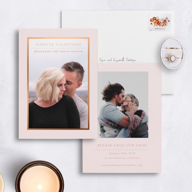 Rose Gold Forever Valentines Foto Save the Date Folieneinladung (Von Creator hochgeladen)
