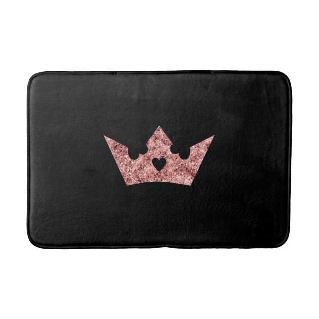 Rose Gold Fossil Princess Crown auf Schwarz Badematte (Vorderseite)