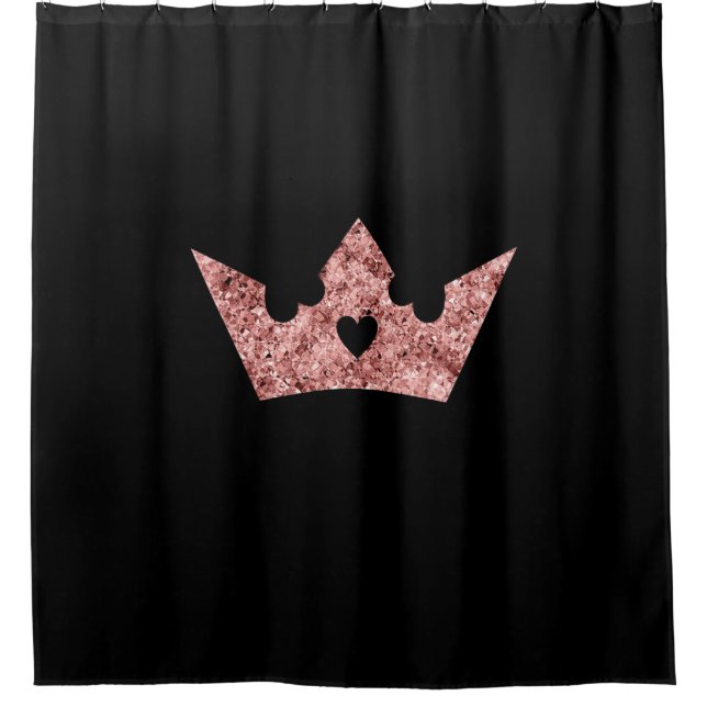 Rose Gold Fossil Princess Crown auf Schwarz Duschvorhang (Vorderseite)