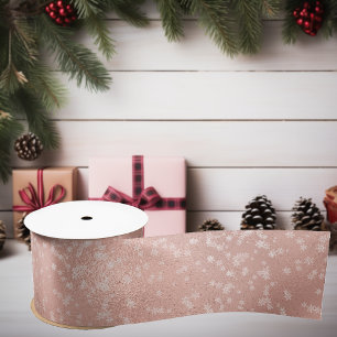 Rose Gold Fossil Weiße Schneeflocken Weihnachtsfei Satinband