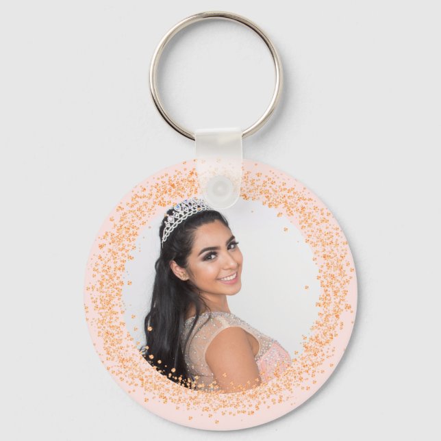 Rose Gold Foto Glitzern Mädchen Schlüsselanhänger (Vorderseite)