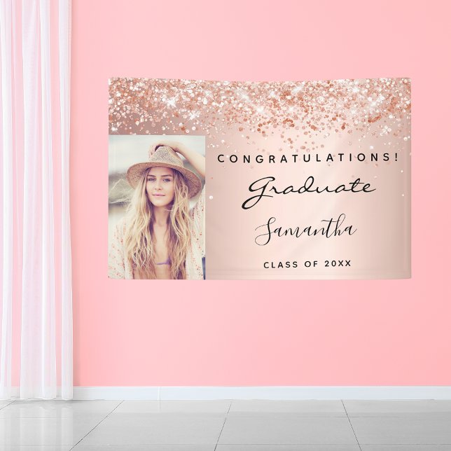 Rose Gold Foto Graduierungsparty Banner (Von Creator hochgeladen)