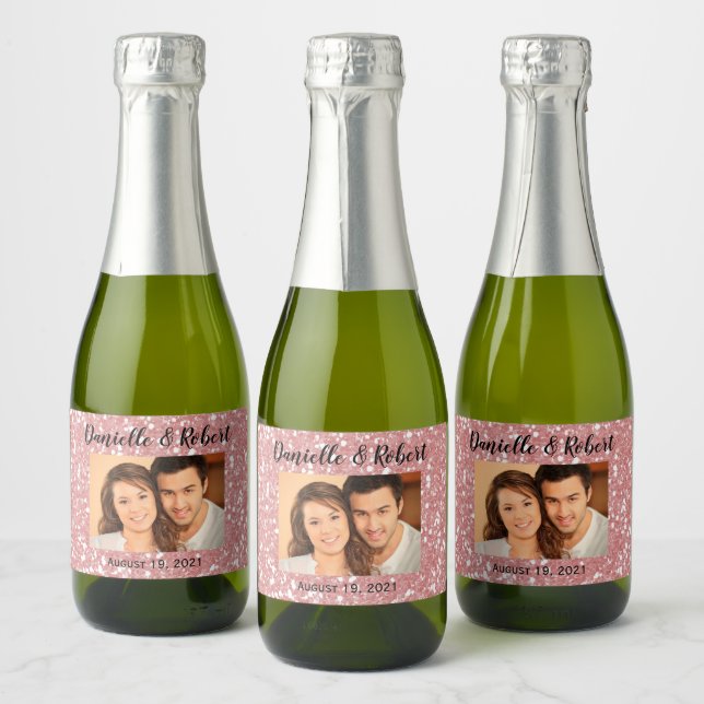 Rose Gold Foto Hochzeit Mini Sparkling Weinkultur  (Flaschen)