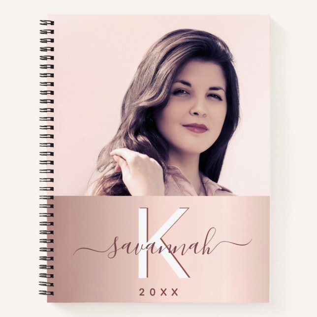 Rose Gold Foto Monogramm Notizbuch (Vorderseite)