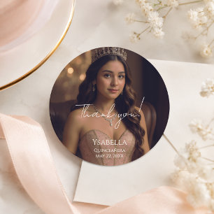 Rose Gold Foto Quinceañera Dankeschön-Aufkleber Runder Aufkleber