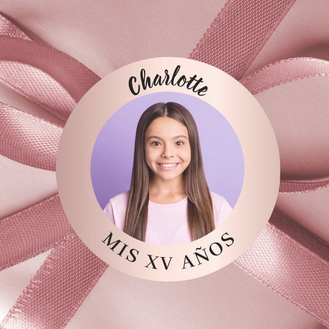 Rose Gold Foto Quinceanera Runder Aufkleber (Von Creator hochgeladen)